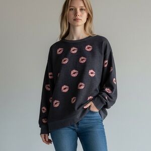 Wildfox Kisses Lightweight Crew Neck Pullover Sweatshirt